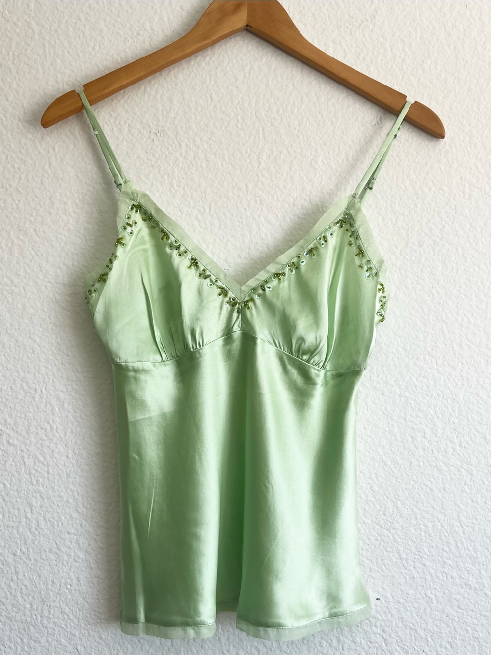 Gold Hawk 💯 Silk Lime Sherbet Sequins Camisole